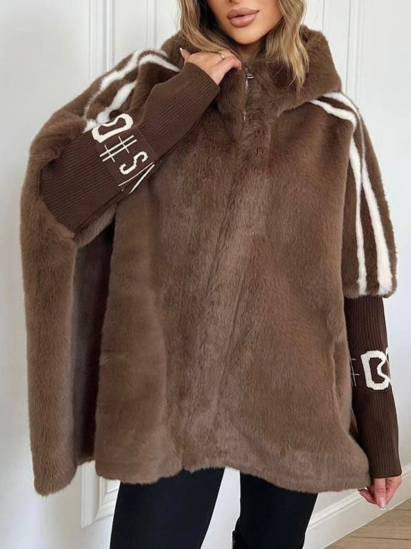 Abrigo casual de peluche con capucha y estampado de rayas verticales