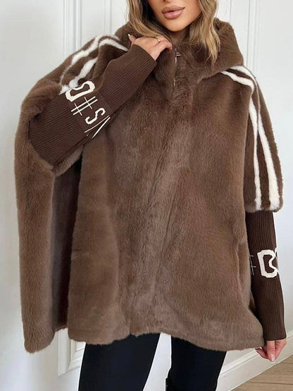 Abrigo casual de peluche con capucha y estampado de rayas verticales