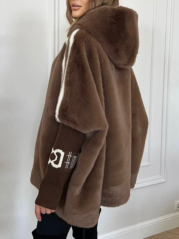 Abrigo casual de peluche con capucha y estampado de rayas verticales