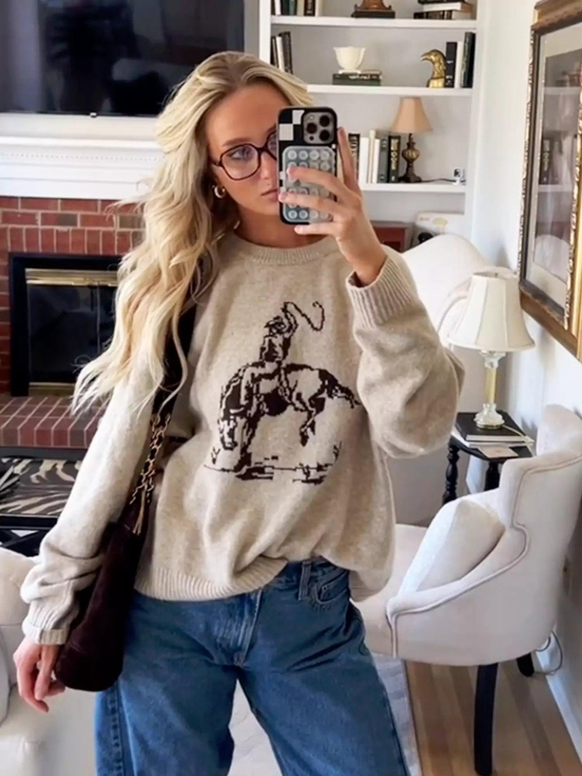 Jersey de cuello redondo con dibujo de vaquero