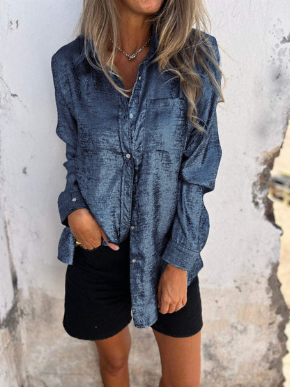 Camisa casual de antelina con solapa