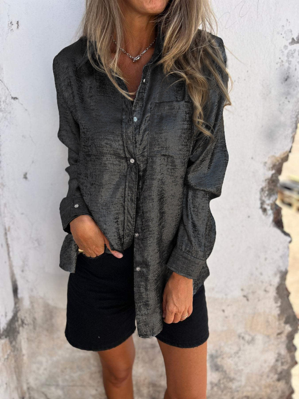 Camisa casual de antelina con solapa