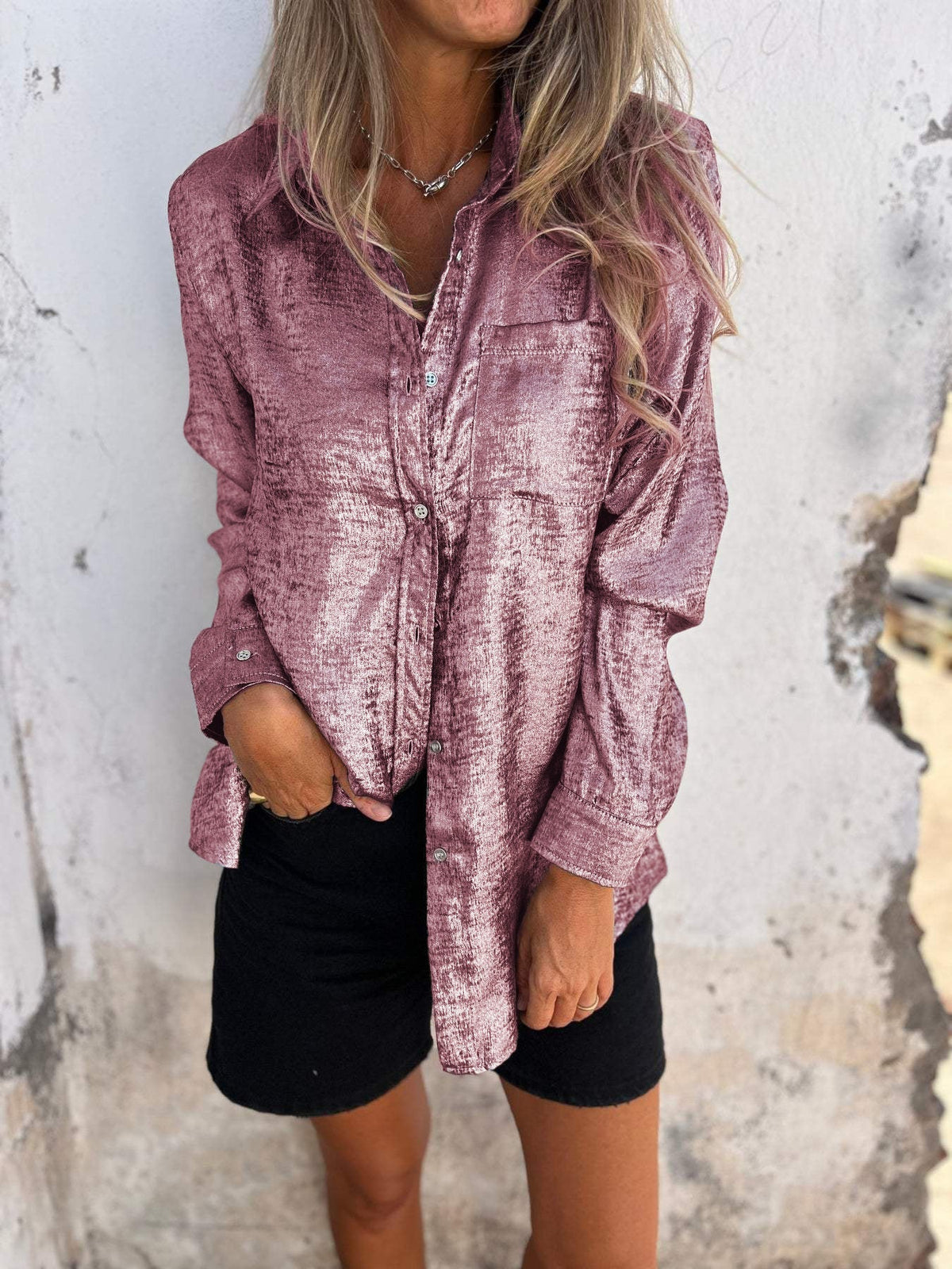 Camisa casual de antelina con solapa