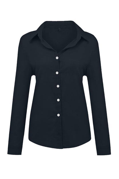 Blusa casual lisa con botones y cuello camisero
