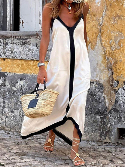 Vestido midi de tirantes color block