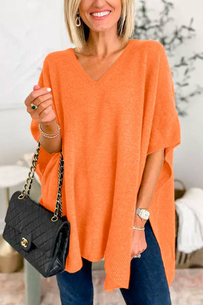 Jersey poncho liso holgado con cuello en V