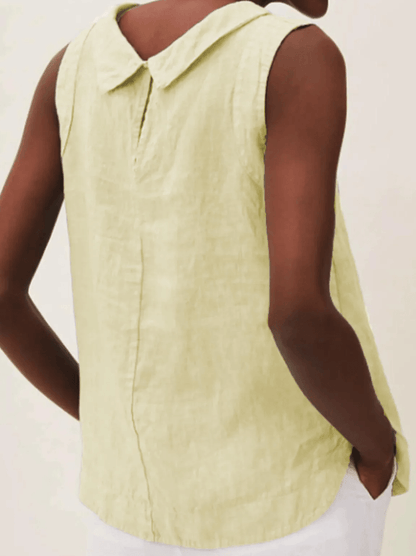 Blusa de lino de manga corta con cuello redondo