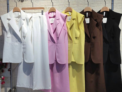 Méndez Blanc | Conjunto Blazer Sin Mangas y Pantalón Wide Leg