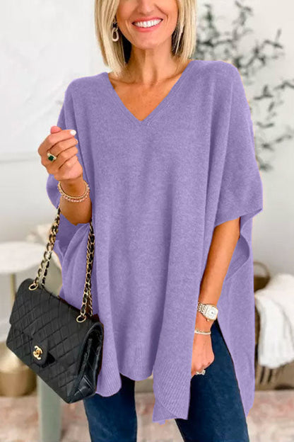 Jersey poncho liso holgado con cuello en V