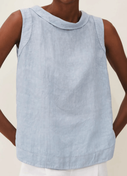 Blusa de lino de manga corta con cuello redondo
