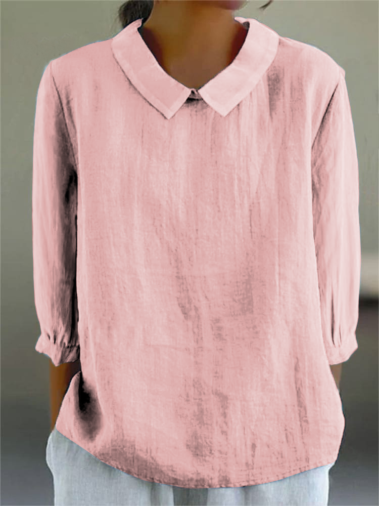 Camisa de algodón y lino de manga 3/4