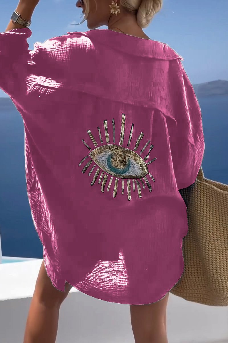 Camisa casual con lentejuelas y abalorios