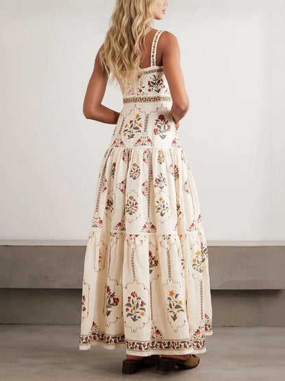 Vestido largo de tirantes bohemio con estampado floral para vacaciones