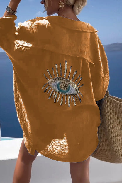 Camisa casual con lentejuelas y abalorios