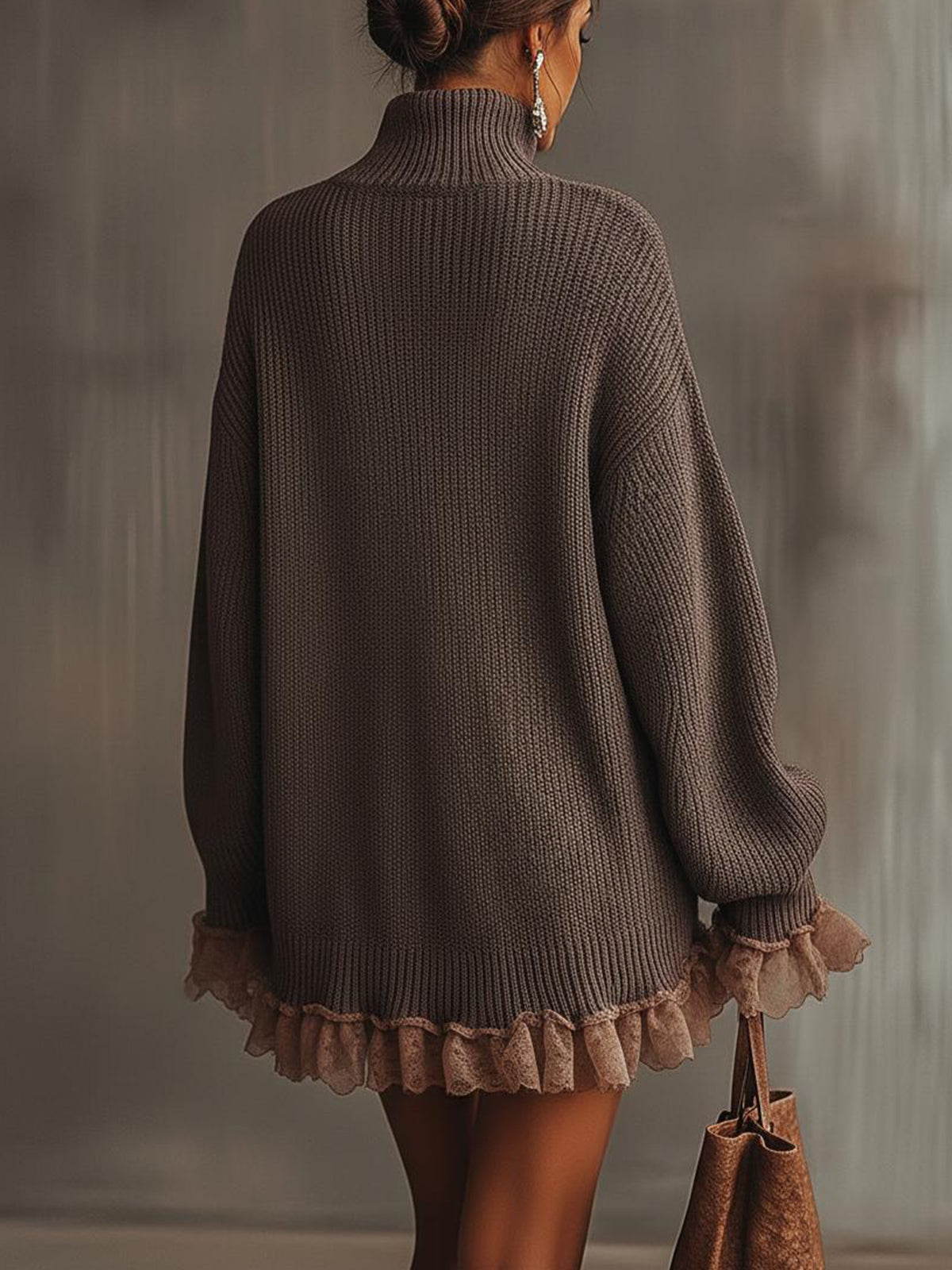 VALENTINA | Vestido jersey de punto cálido con cuello alto y volantes