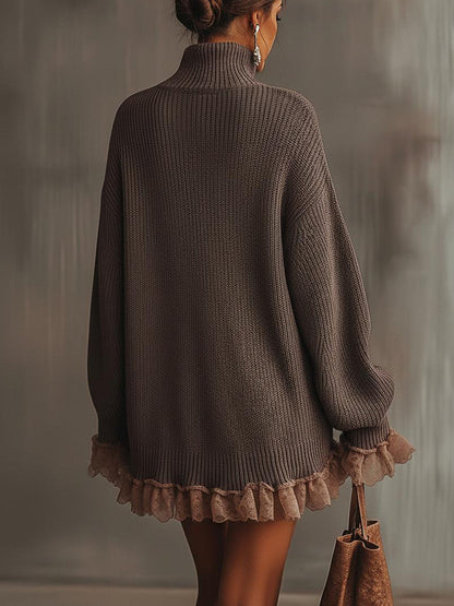 VALENTINA | Vestido jersey de punto cálido con cuello alto y volantes