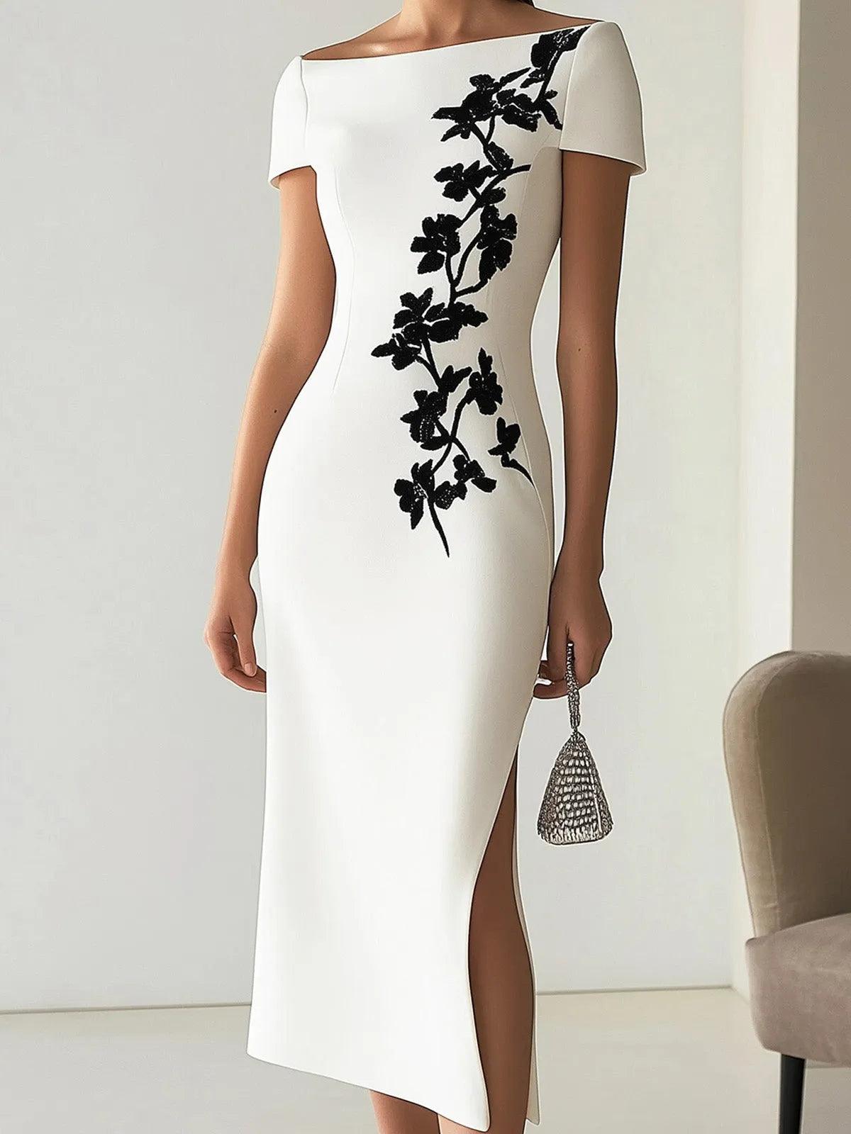Vestido midi chic con estampado floral y escote barco