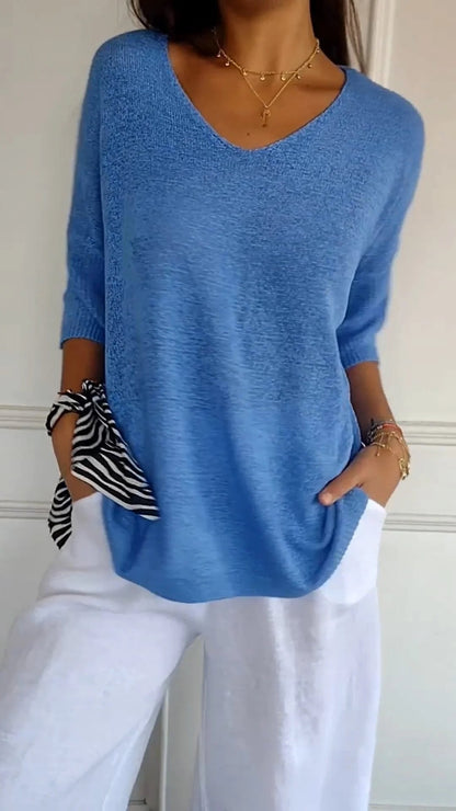Top de punto liso con cuello en V