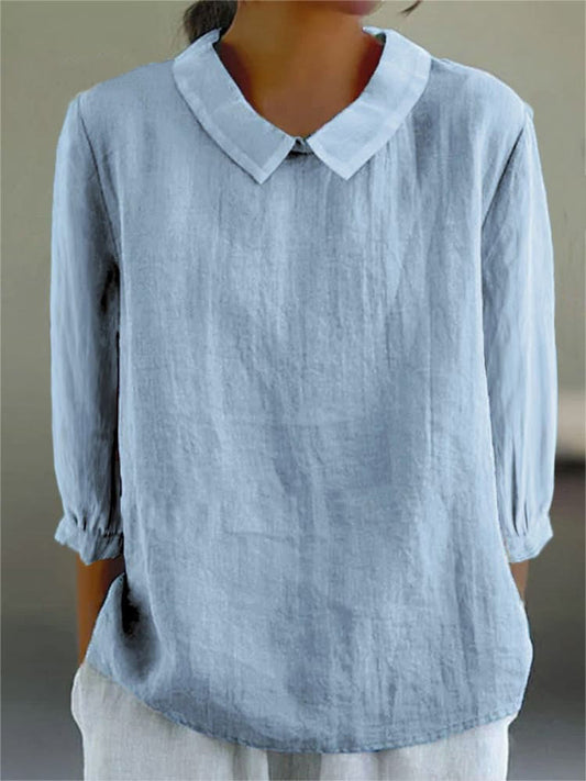 Camisa de algodón y lino de manga 3/4