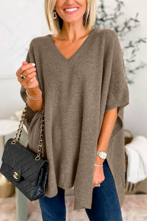 Jersey poncho liso holgado con cuello en V