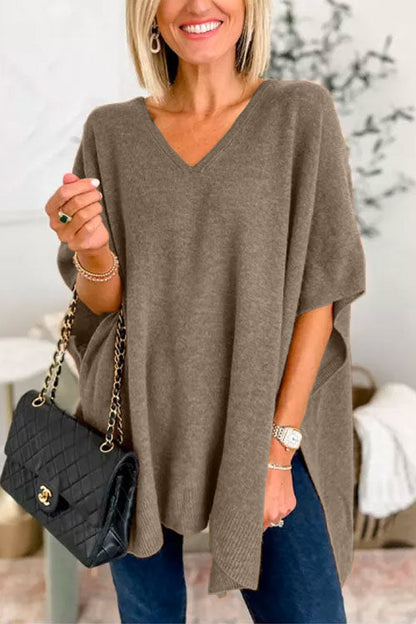 Jersey poncho liso holgado con cuello en V