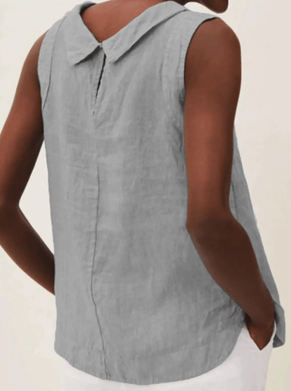 Blusa de lino de manga corta con cuello redondo