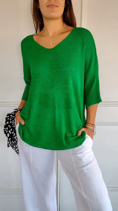 Top de punto liso con cuello en V