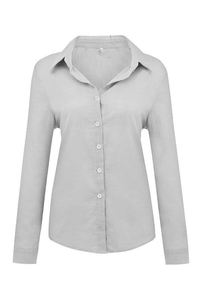 Blusa casual lisa con botones y cuello camisero