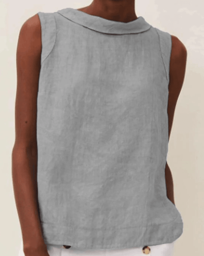 Blusa de lino de manga corta con cuello redondo