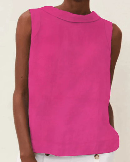 Blusa de lino de manga corta con cuello redondo