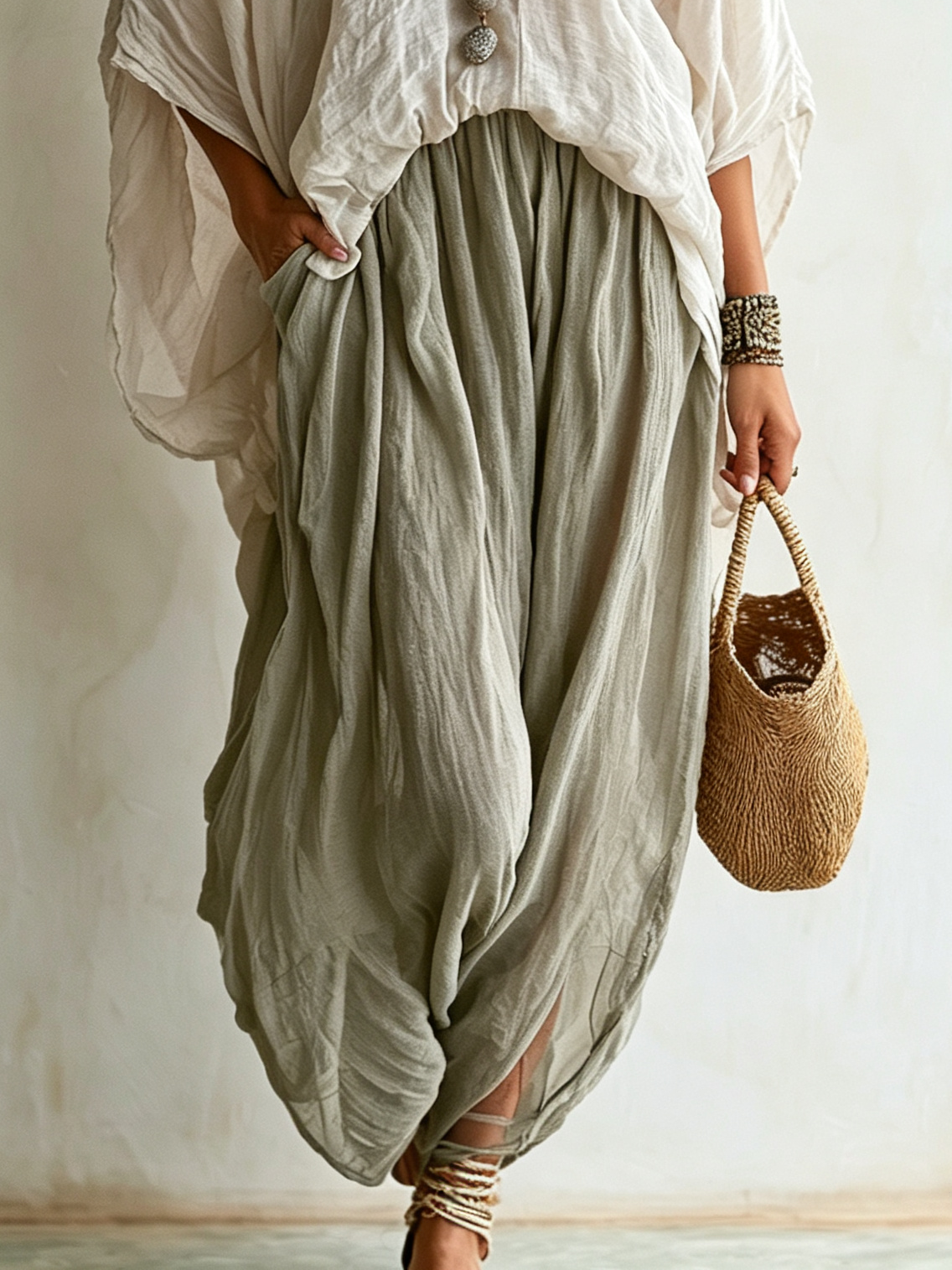 Conjunto holgado de dos piezas de algodón y lino, cómodo y casual