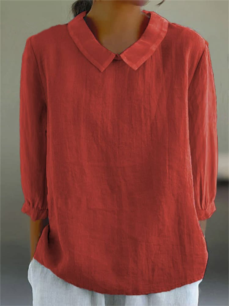 Camisa de algodón y lino de manga 3/4