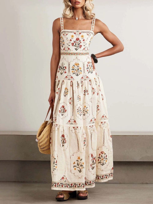 Vestido largo de tirantes bohemio con estampado floral para vacaciones