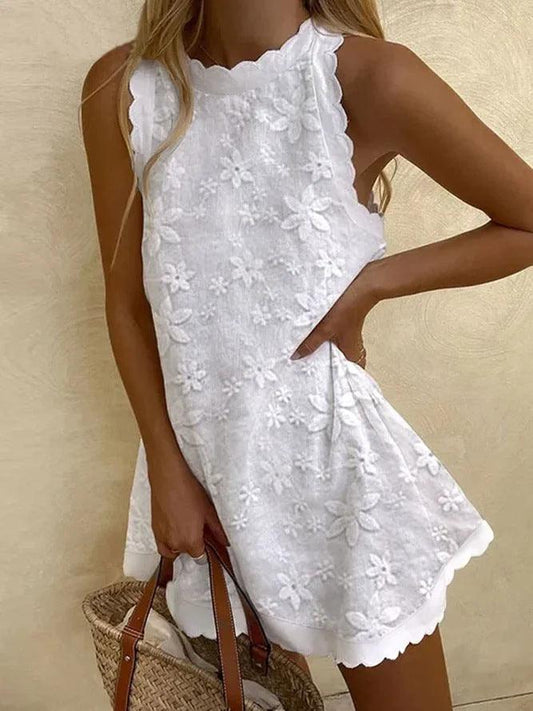 Minivestido casual de encaje sin mangas