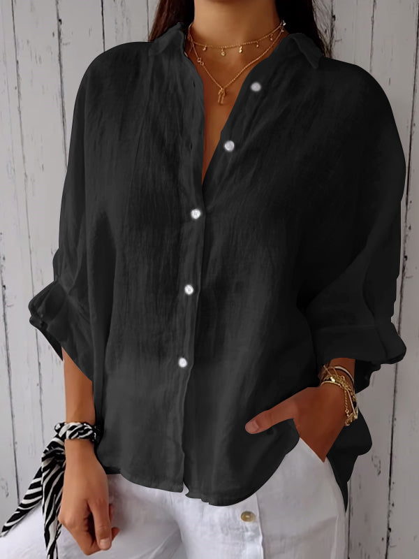 Camisa casual lisa de algodón y lino