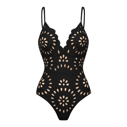 Bañador negro con flores caladas a láser