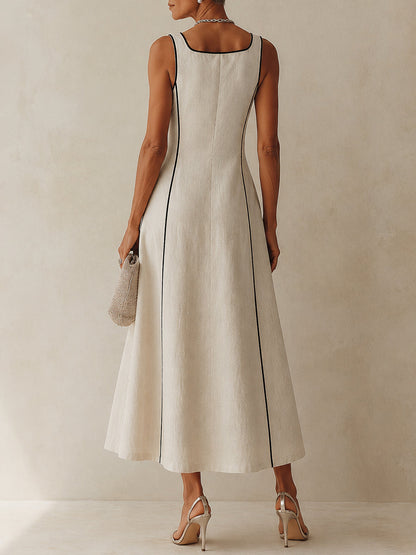 Vestido maxi minimalista albaricoque en línea A con rayas negras