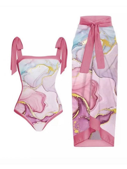 Conjunto de dos piezas: bañador y falda de gasa