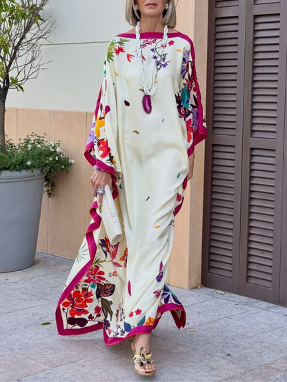 Elegante túnica larga holgada de satén estampado