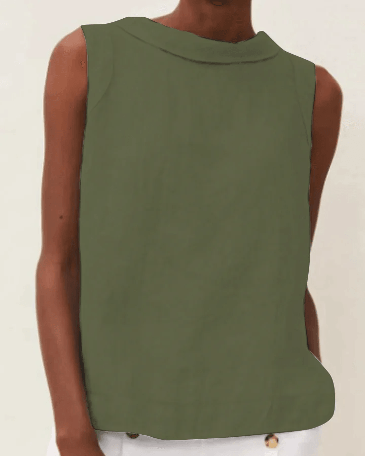 Blusa de lino de manga corta con cuello redondo
