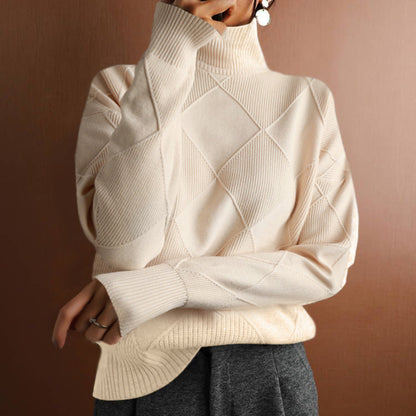 Jersey de invierno holgado de cuello alto y manga larga con rombos