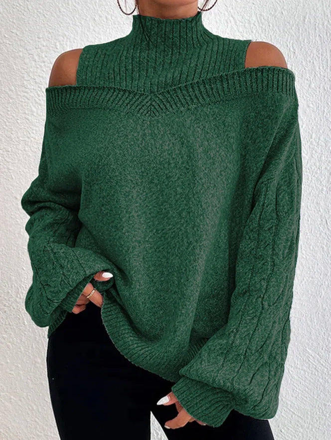 Jersey holgado de manga larga con cuello alto y hombros descubiertos