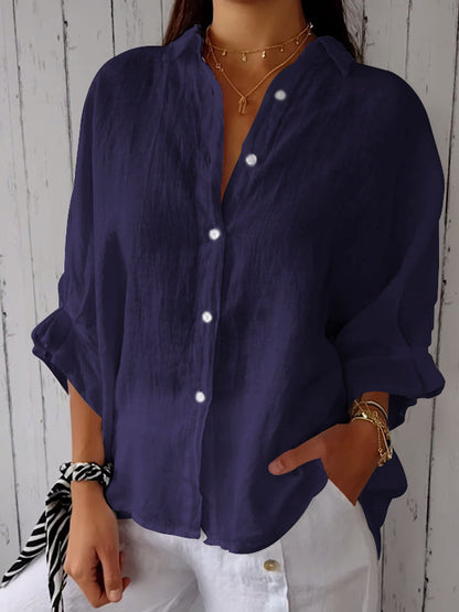 Camisa casual lisa de algodón y lino