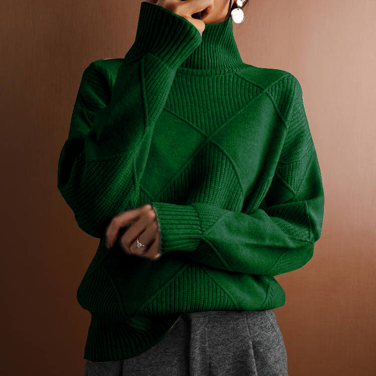Jersey de invierno holgado de cuello alto y manga larga con rombos