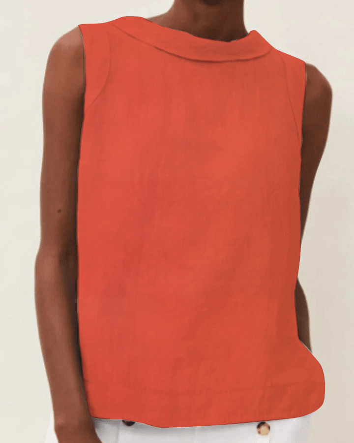 Blusa de lino de manga corta con cuello redondo
