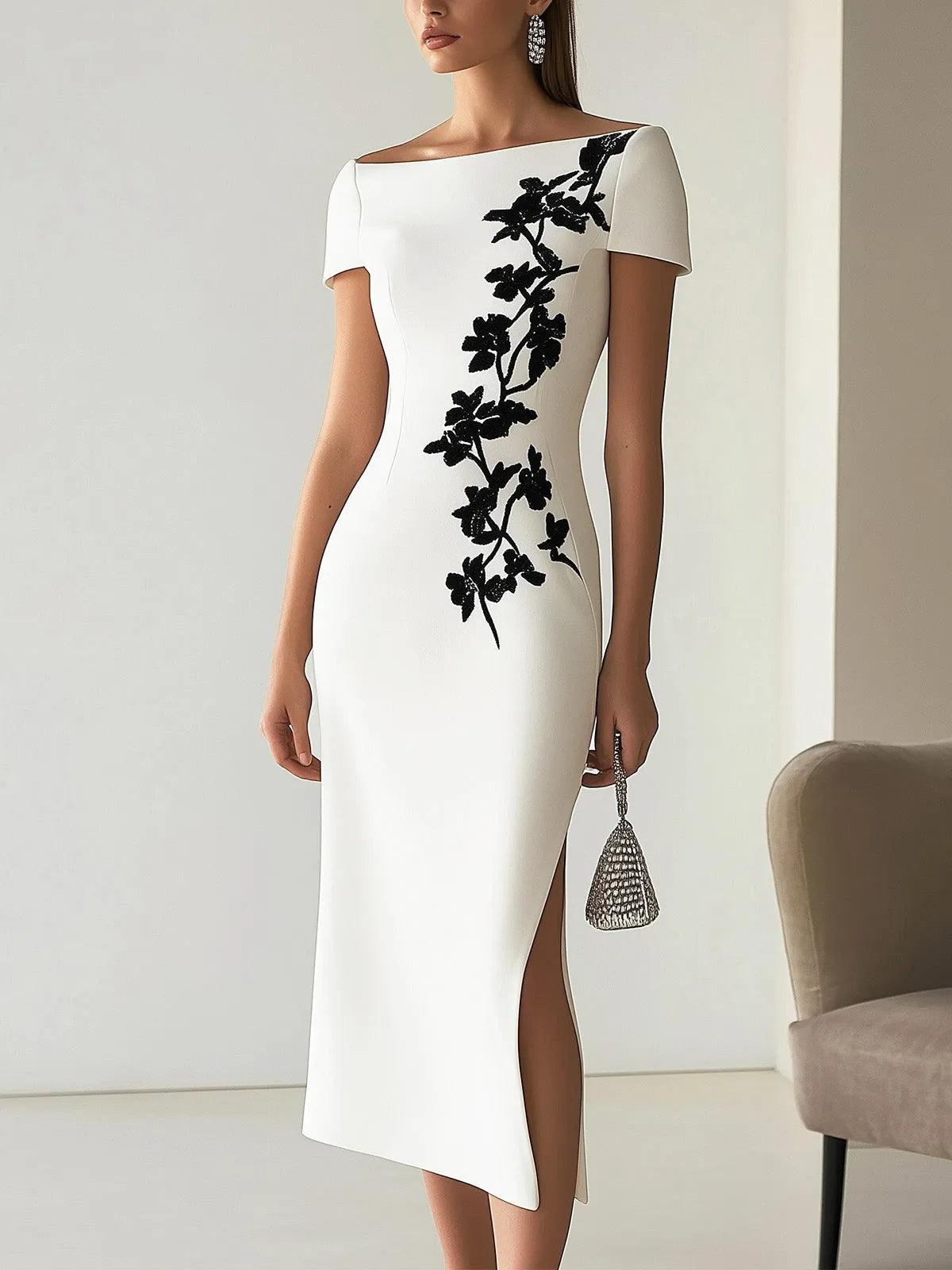 Vestido midi chic con estampado floral y escote barco