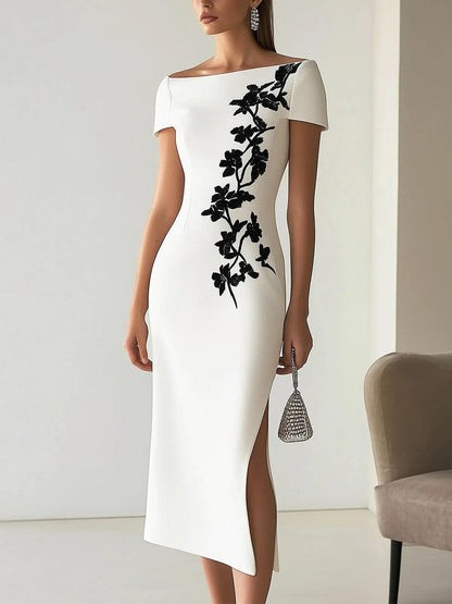 Vestido midi chic con estampado floral y escote barco