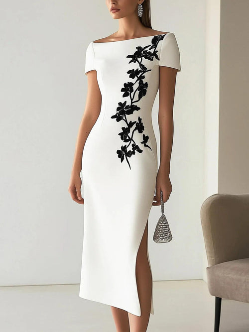 Vestido midi chic con estampado floral y escote barco