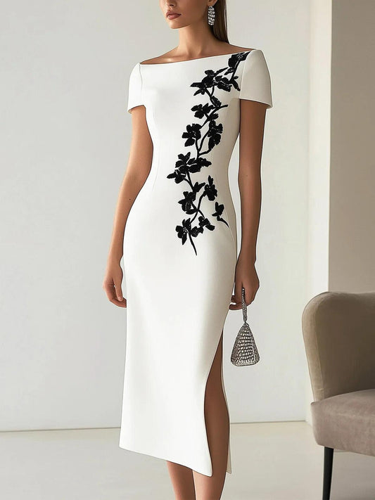 Vestido midi chic con estampado floral y escote barco