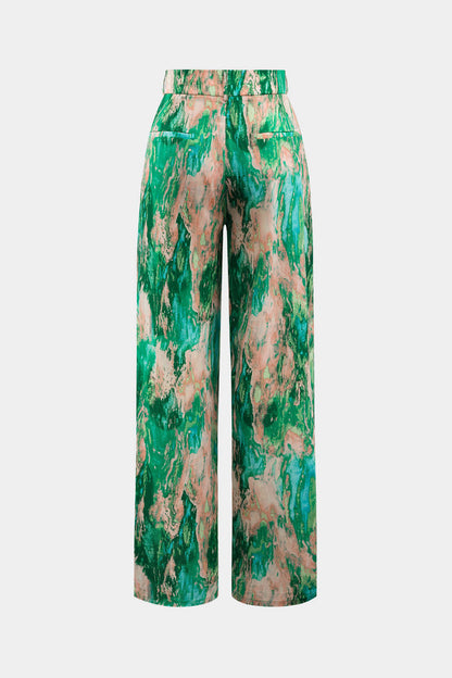 Inna Pantalones Rectos de Cintura Alta con Estampado de Mármol